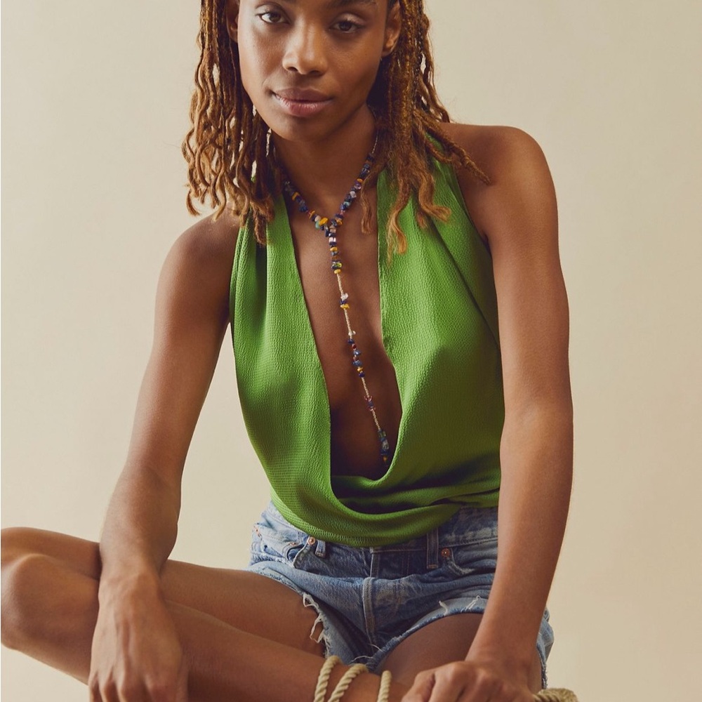 Free People Green tie bodysuit